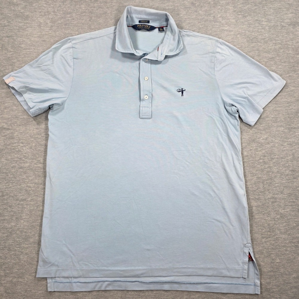Polo Golf Ralph Lauren Mens M Blue Stretch Lisle Short Sleeve Lasso Logo Shirt - Picture 2 of 11